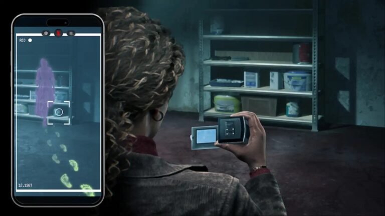 The Conjuring: Unspoken official key art — a demonologist films a ghostly apparition with her phone's paranormal investigation app
