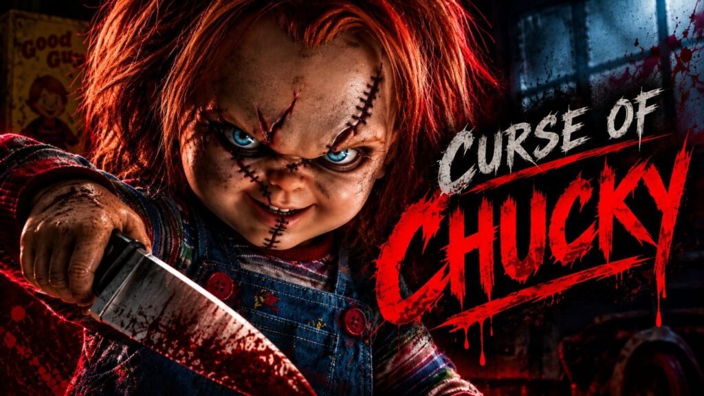 Curse of Chucky custom artwork — Chucky lunging with a bloody knife beside the film's title treatment