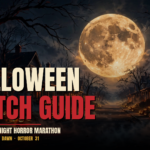 The Halloween Watch Guide — Think Horror featured art (designed art; moonlit street with jack-o'-lanterns)