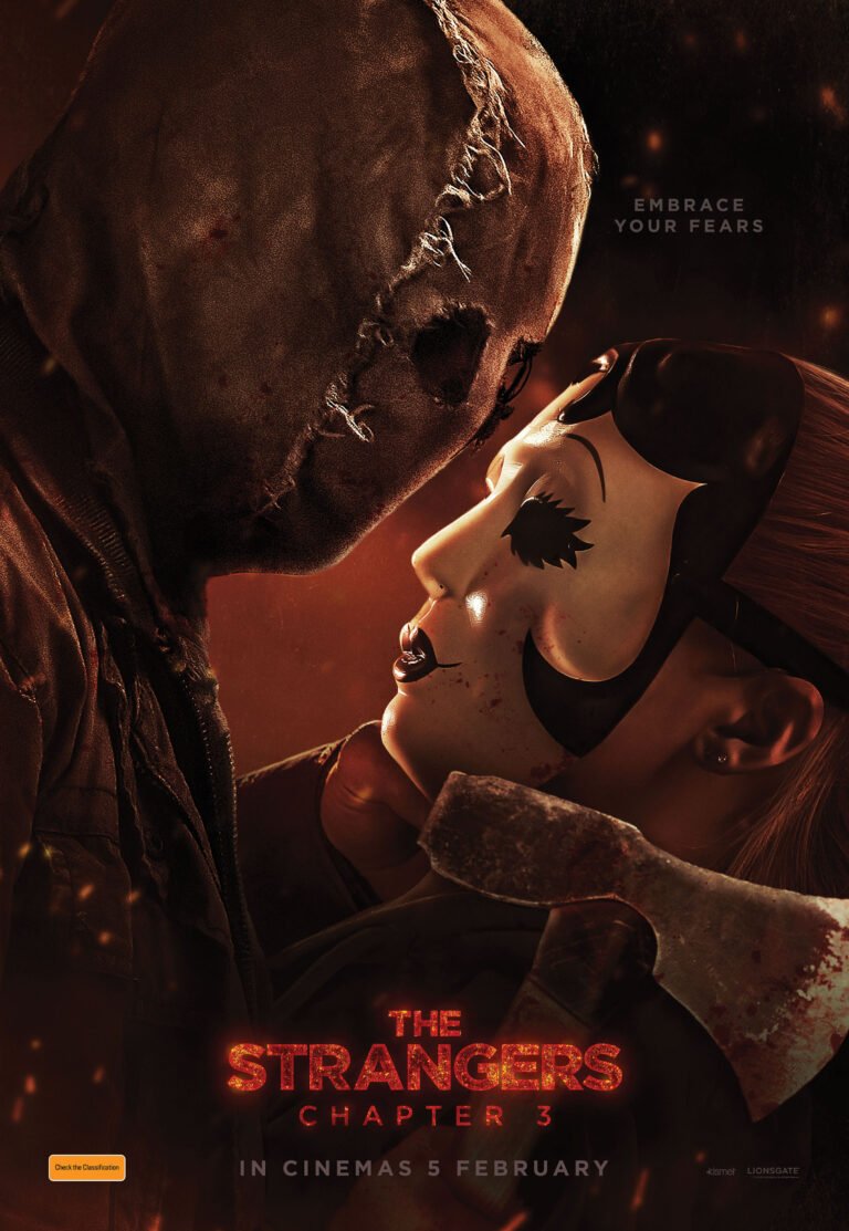 The Strangers: Chapter 3 (2026) official poster — the masked killers close in, Lionsgate