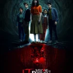 Official IT: Welcome to Derry Season One key art — five kids in a dark sewer tunnel with Pennywise's reflection in blood-red water