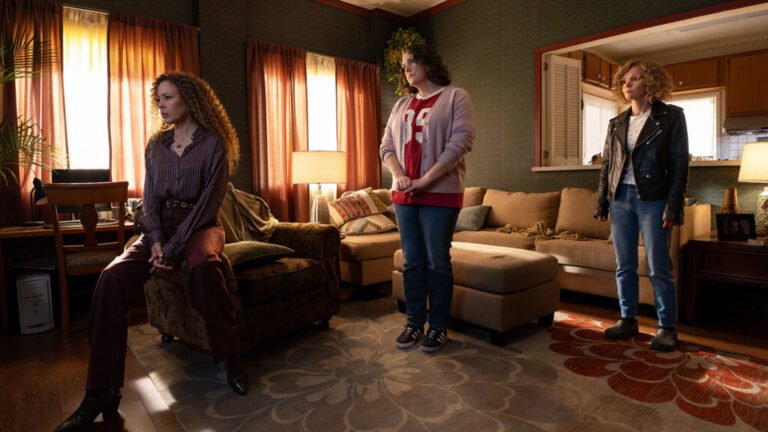 Yellowjackets Season 4 (2026) first-look still — Tawny Cypress, Melanie Lynskey and Christina Ricci; © Paramount+
